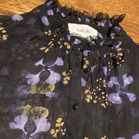 ba&sh black sheer and lace top with purple floral print - Picture 6 of 13
